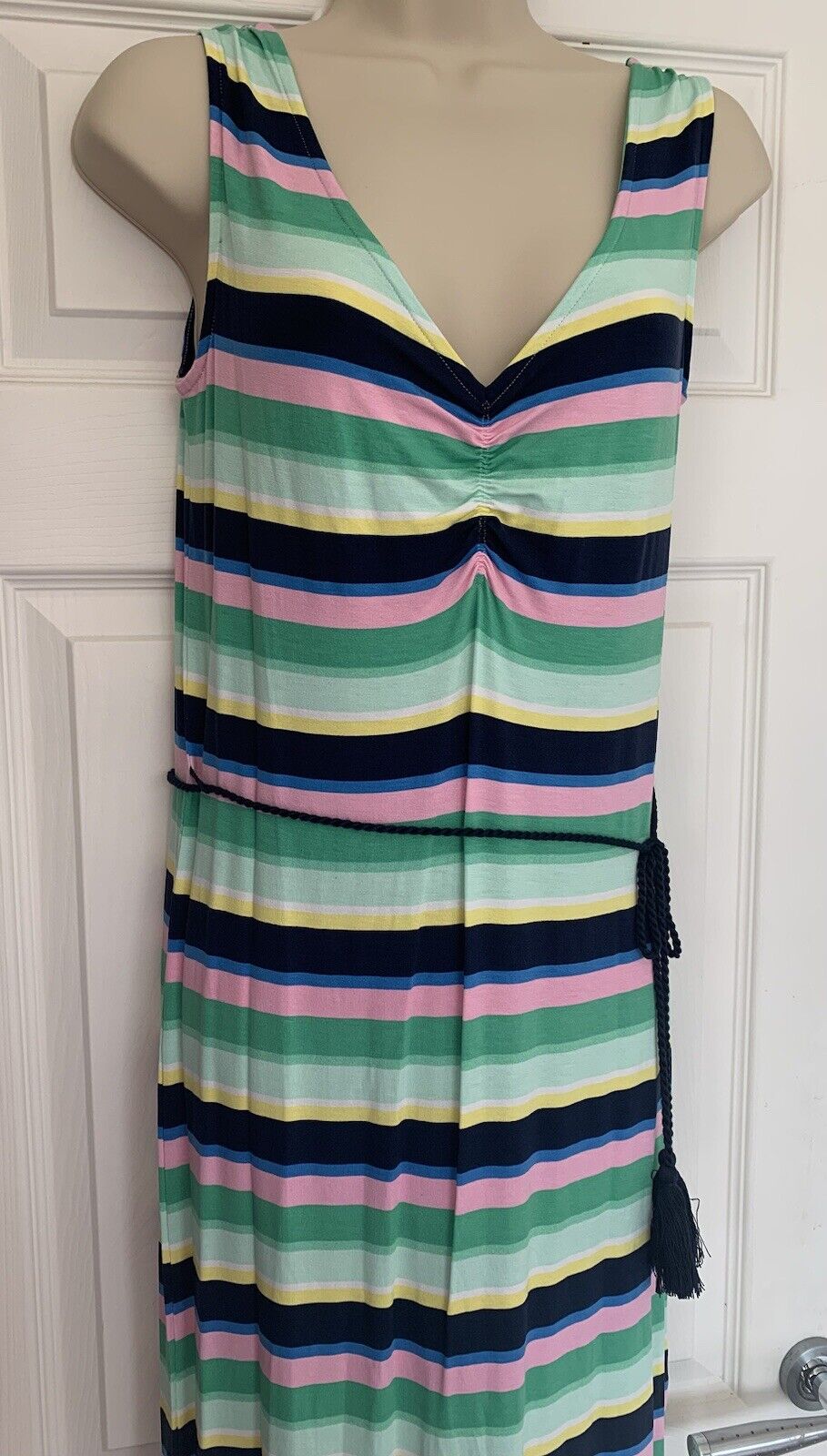 EX M*S Multi Striped Slip Beach Maxi Summer Sleeveless Dress Sizes 8 or 10