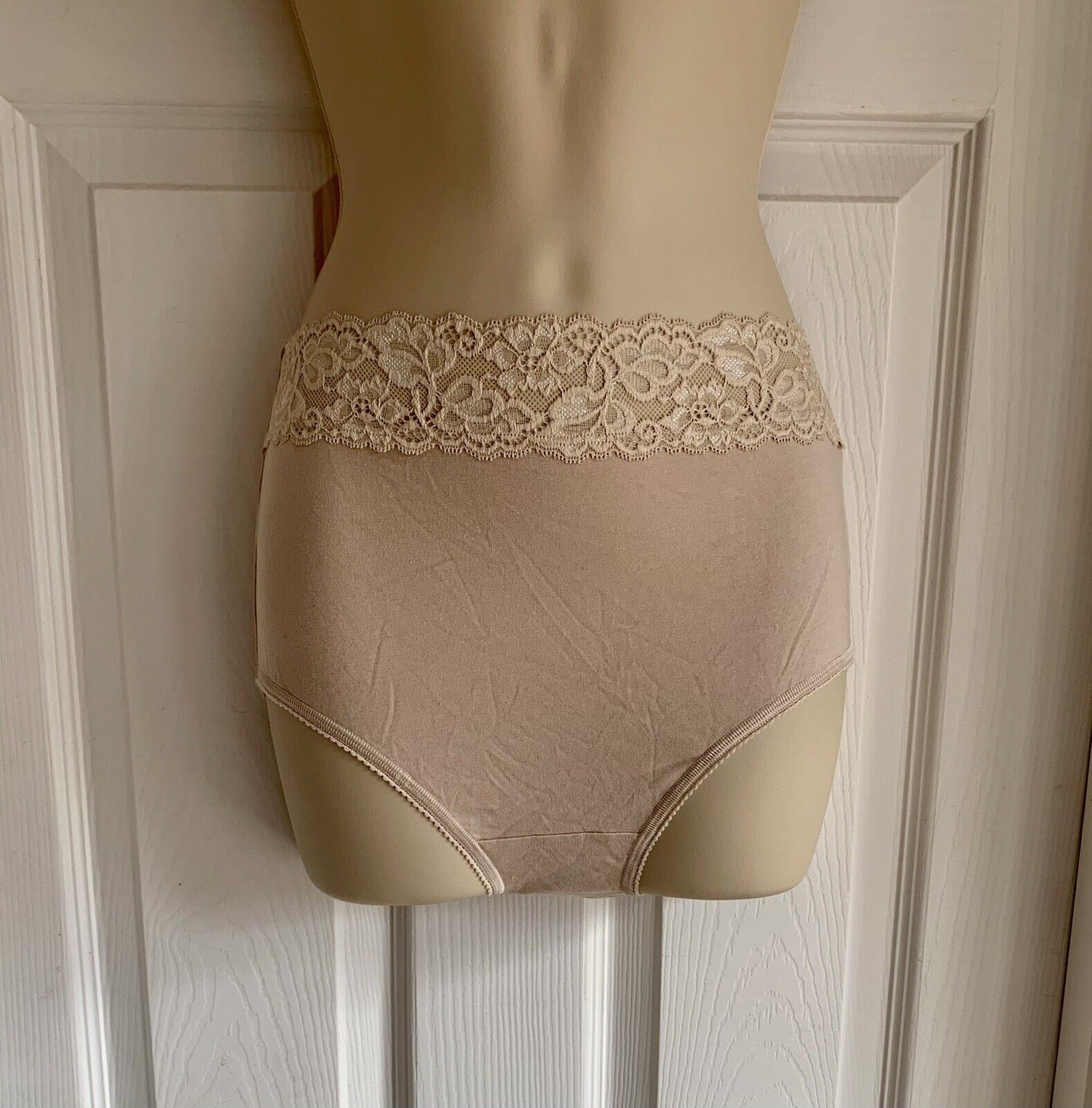 EX M*S Almond Lace Waist High Rise Full Briefs in Sizes 10, 14, 18, 22