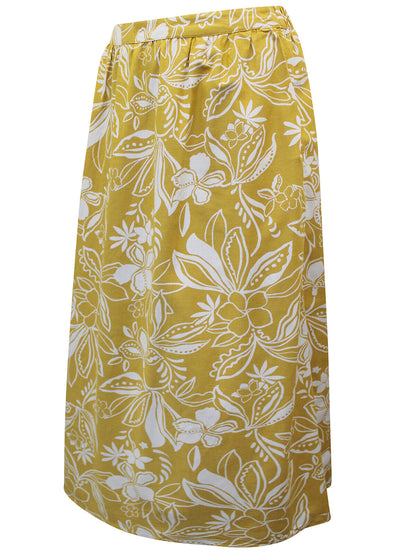 JD Williams Yellow Floral Print Linen Blend Midi Skirt 20 22 24 26 28 32 RRP £36