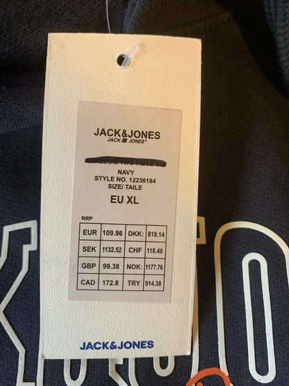 Jack &amp; Jones Mens Navy Hooded Sweatshirt Hoodie Pullover Top Size XL4