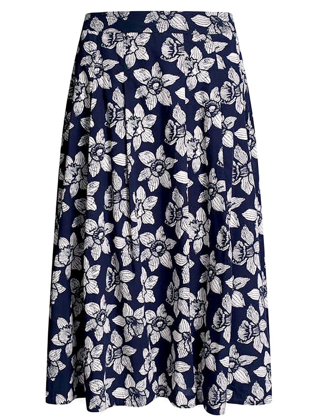 EX Seasalt Navy Linear Daffodils Dark Night Sea Mist Skirt 6 Petite RRP £60