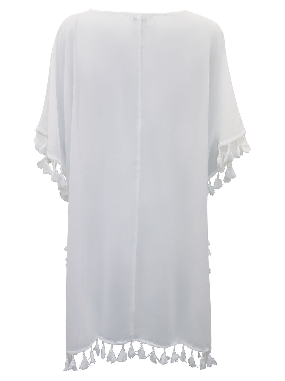 Simply Be White Tassel Trim SHEER Kaftan in Sizes 18, 22, 26, 28