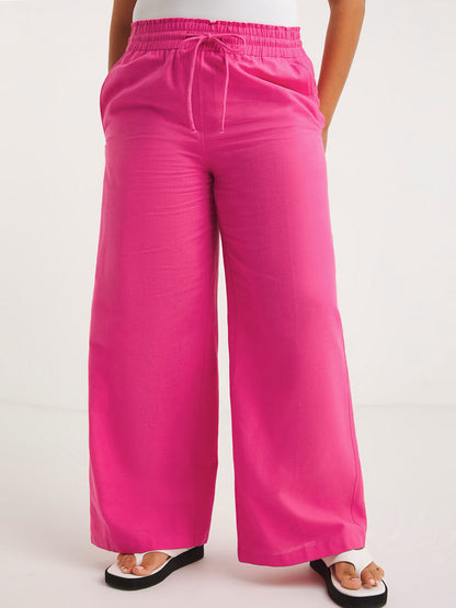 Simply Be Hot Pink Easy Care Linen Blend Wide Leg Trousers 14 16 18 20 22 24 26