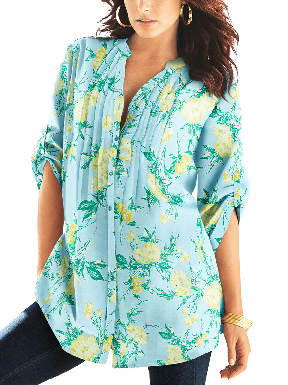 Roamans Green English Floral Pintuck Tunic in UK Sizes 14-34