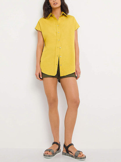 JD Williams Chartreuse Short Sleeve Linen Shirt Sizes 14, 18, 20, 24, 26, 28, 30
