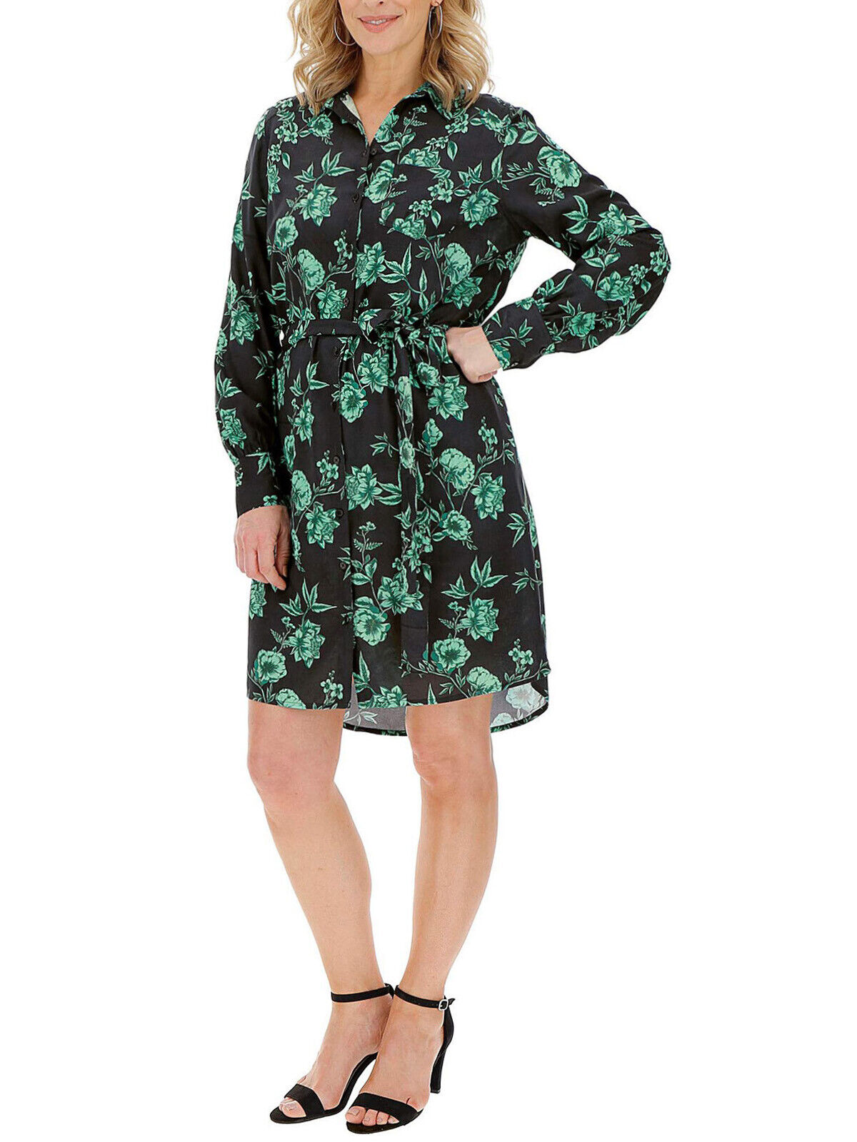 New Capsule Green Floral Print Shirt Dress in Size 16 NO TIE BELT