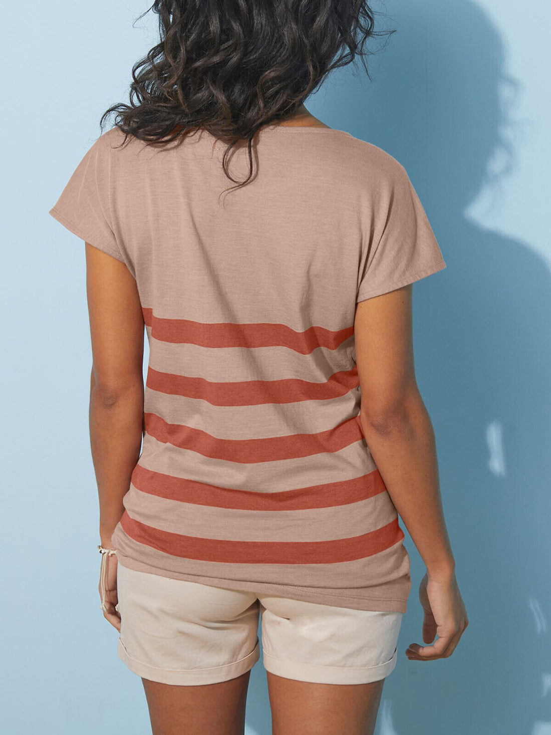 Blancheporte Taupe Striped Button Shoulder T-Shirt in Sizes 14/16, 18/20, 24, 26