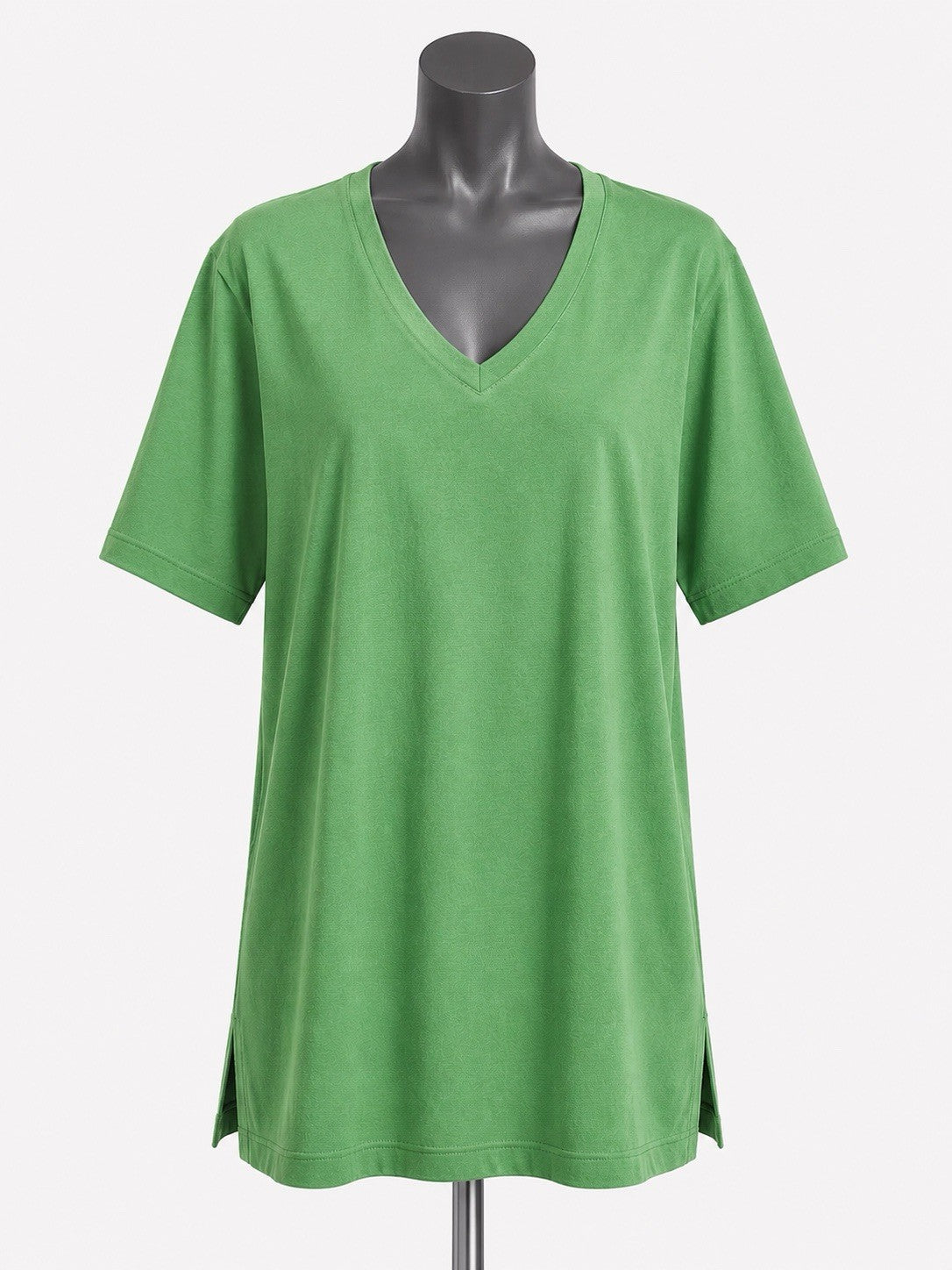 Green Cotton Modal Slouch V-Neck T-Shirt Size 2XL0