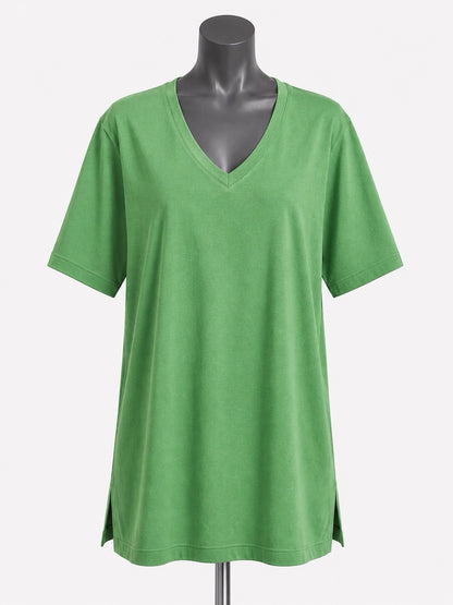 Green Cotton Modal Slouch V-Neck T-Shirt Size 2XL0