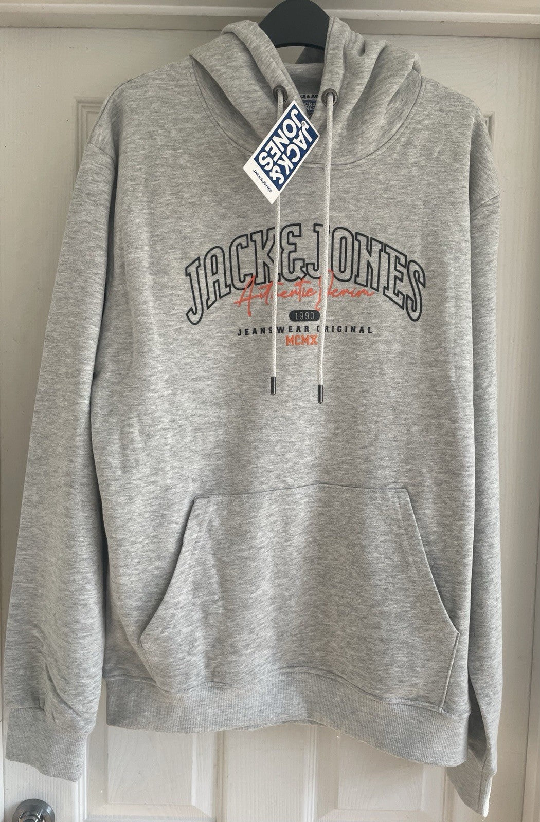 Jack & Jones Mens Light Grey Hooded Sweatshirt Hoodie Pullover Top Size L0
