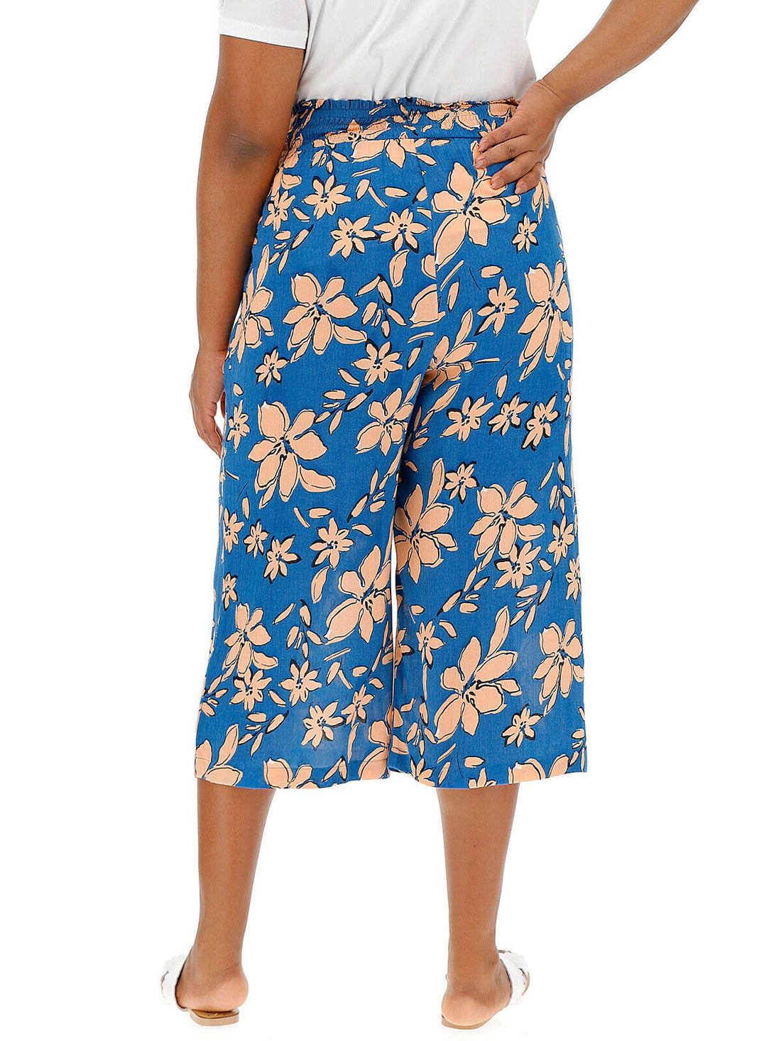 Capsule Blue Floral Print Shirred Waist Culottes in Sizes 14 or 18