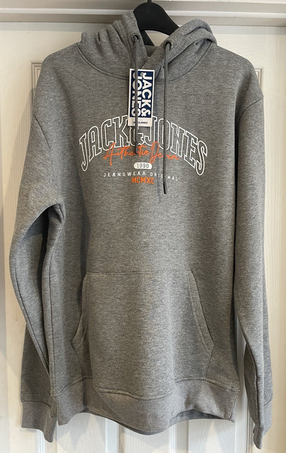 Jack &amp; Jones Mens Grey Hooded Sweatshirt Hoodie Pullover Top Size L0