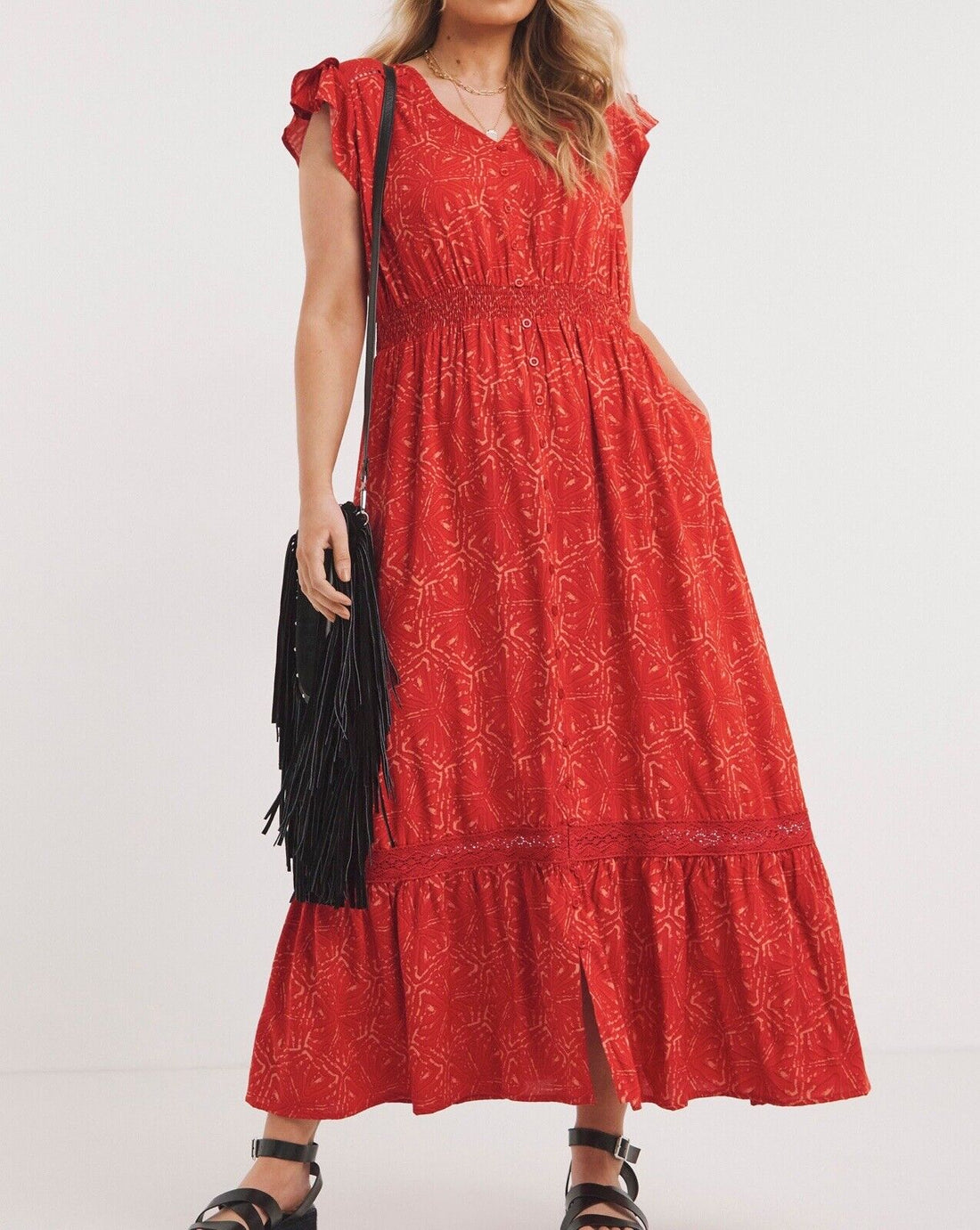 EX Joe Brown Red Printed Lace Maxi Dress 12 14 16 18 20 22 24 26 28 30 32 RRP£65