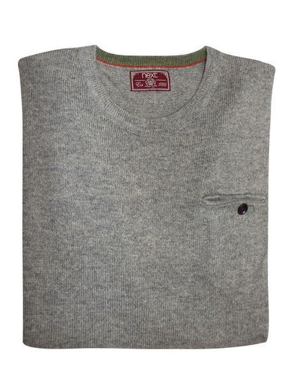 Mens Grey Crew Neck Fine Knit Jumper with Wool Sizes Medium or Large