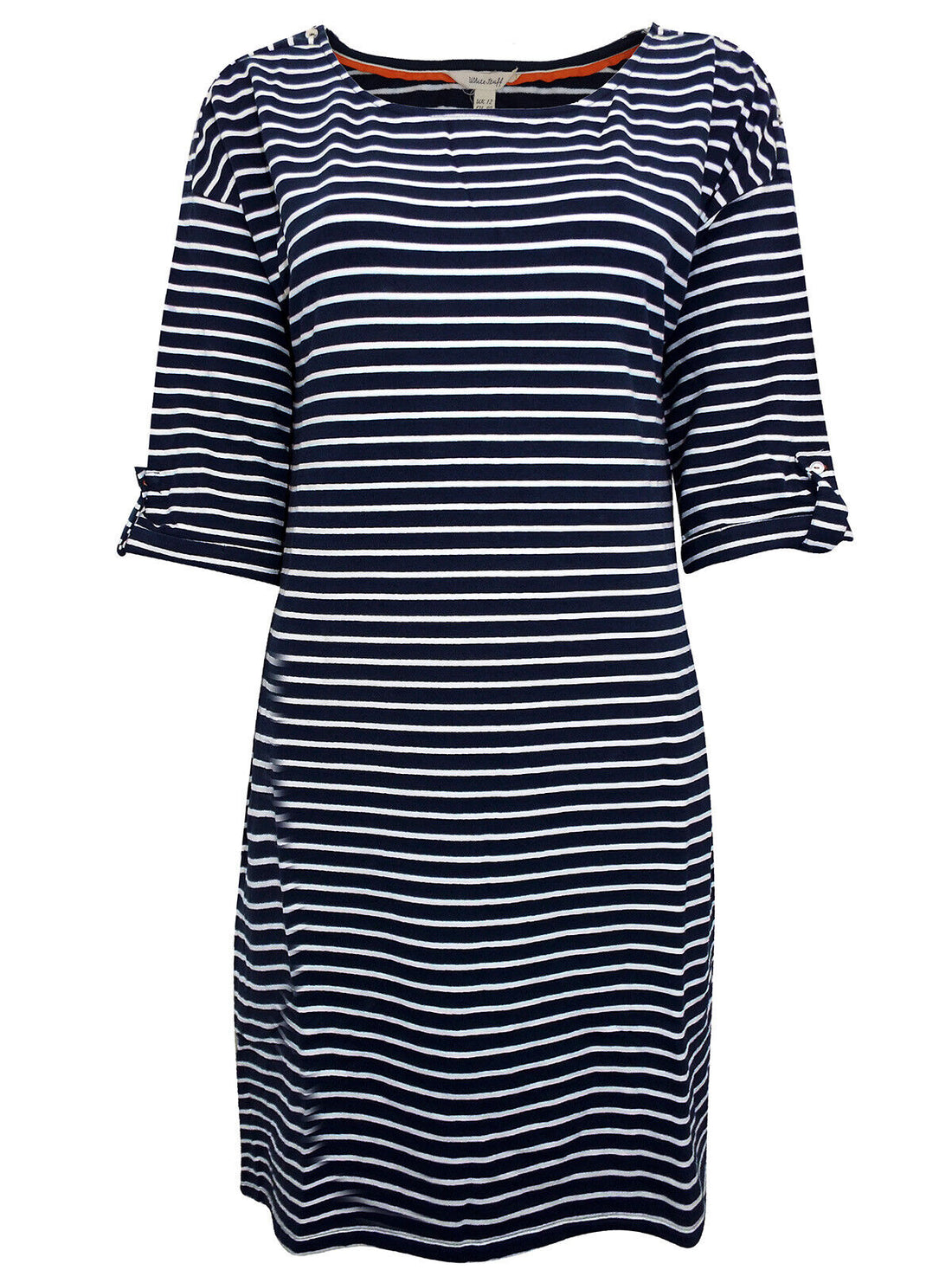 EX White Stuff  Navy Striped Button Shoulder Detail Dress in Size 12