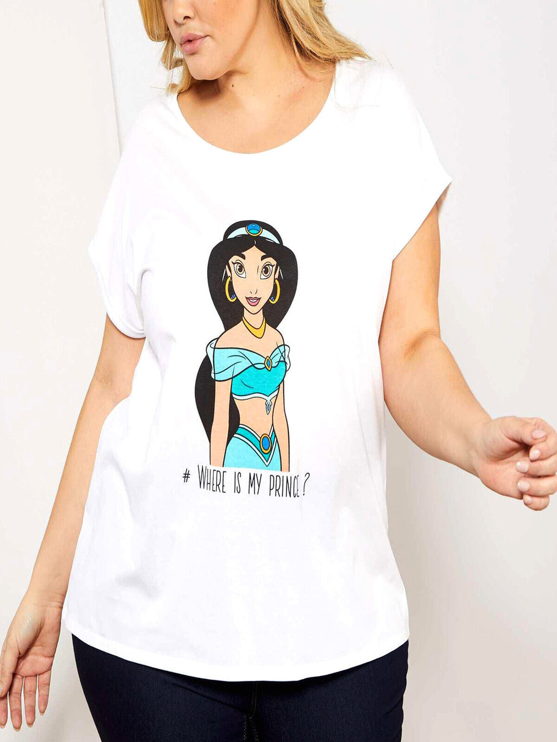 Disney White Princess Jasmine&quot;Where is My Prince&quot; Cotton T-Shirt Plus Size 28/30