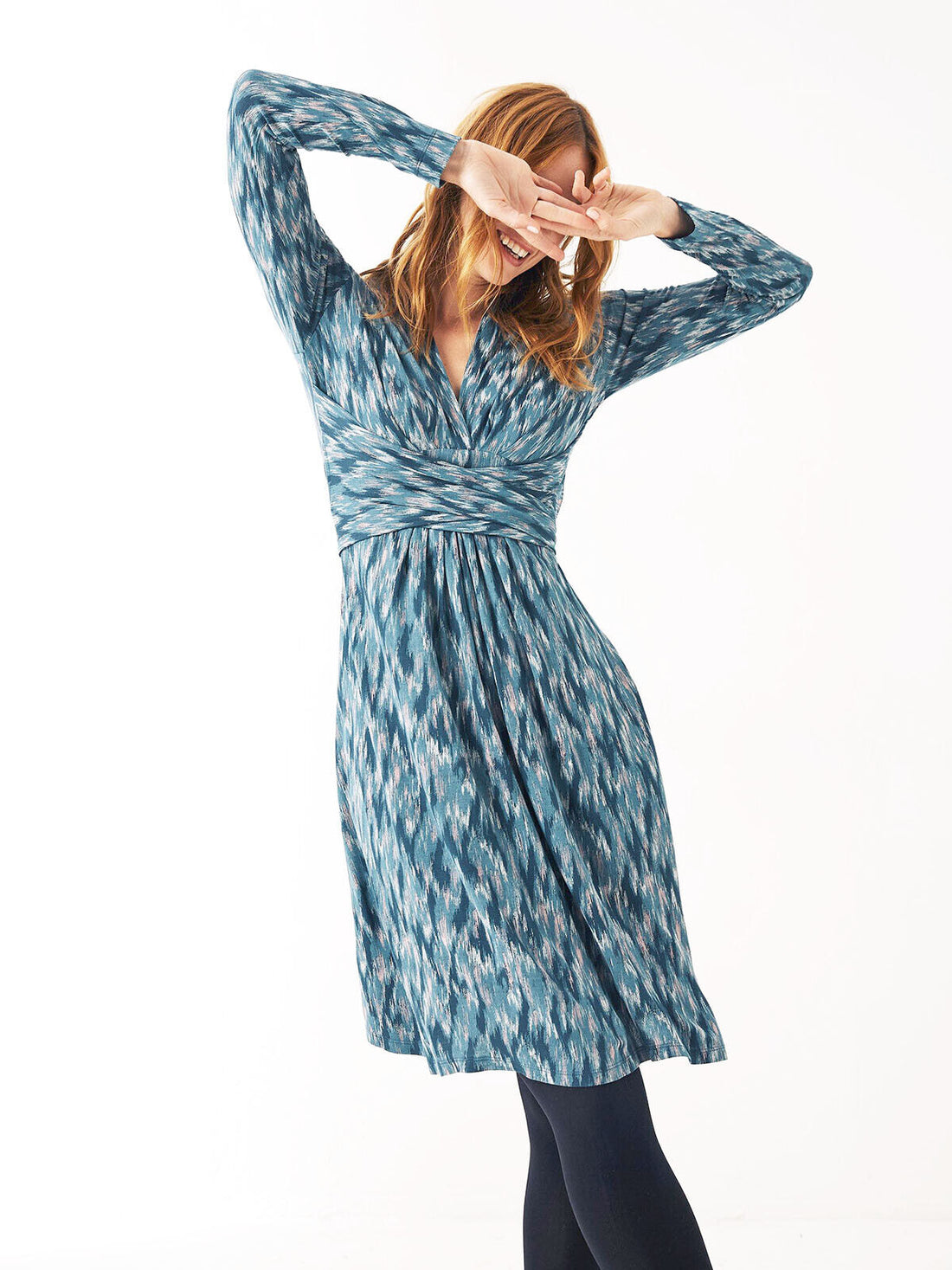 EX Fat Face Teal Delphine Ikat Jersey Dress Sizes 10R, 10L, 14L, 16R, 16L RRP£50