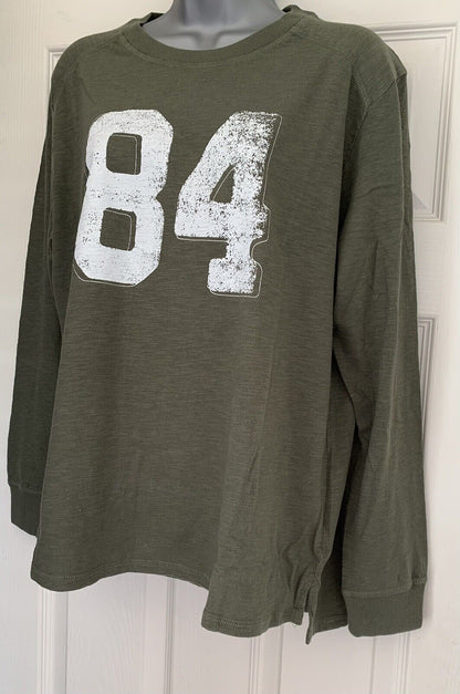 EX M&amp;S Khaki Pure Cotton 84 Slogan Long Sleeve Top Sizes 14, 16, 20, 22