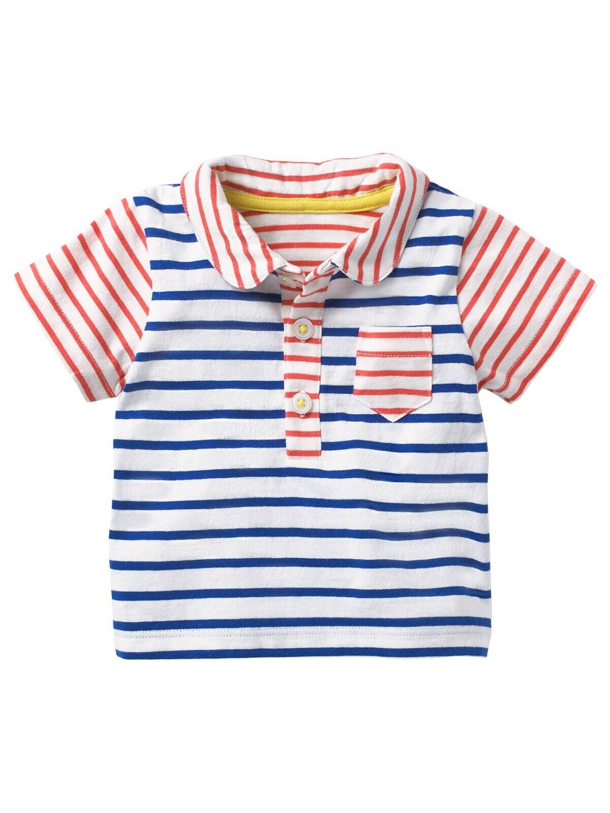 EX Mini Boden Baby Stripe Collared Polo Shirt White/Blue/Red 0-3, 3-6 Months