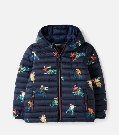 EX Joules Cairn Packaway Showerproof Jacket Biker Animals Ages 6-12 Years