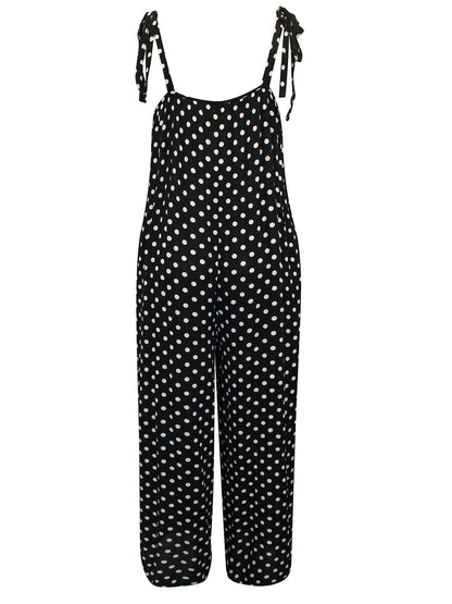 Simply Be Black Spot Tie Strap Crinkle Jumpsuit Sizes 12, 14, 16, 18, 20 RRP £35