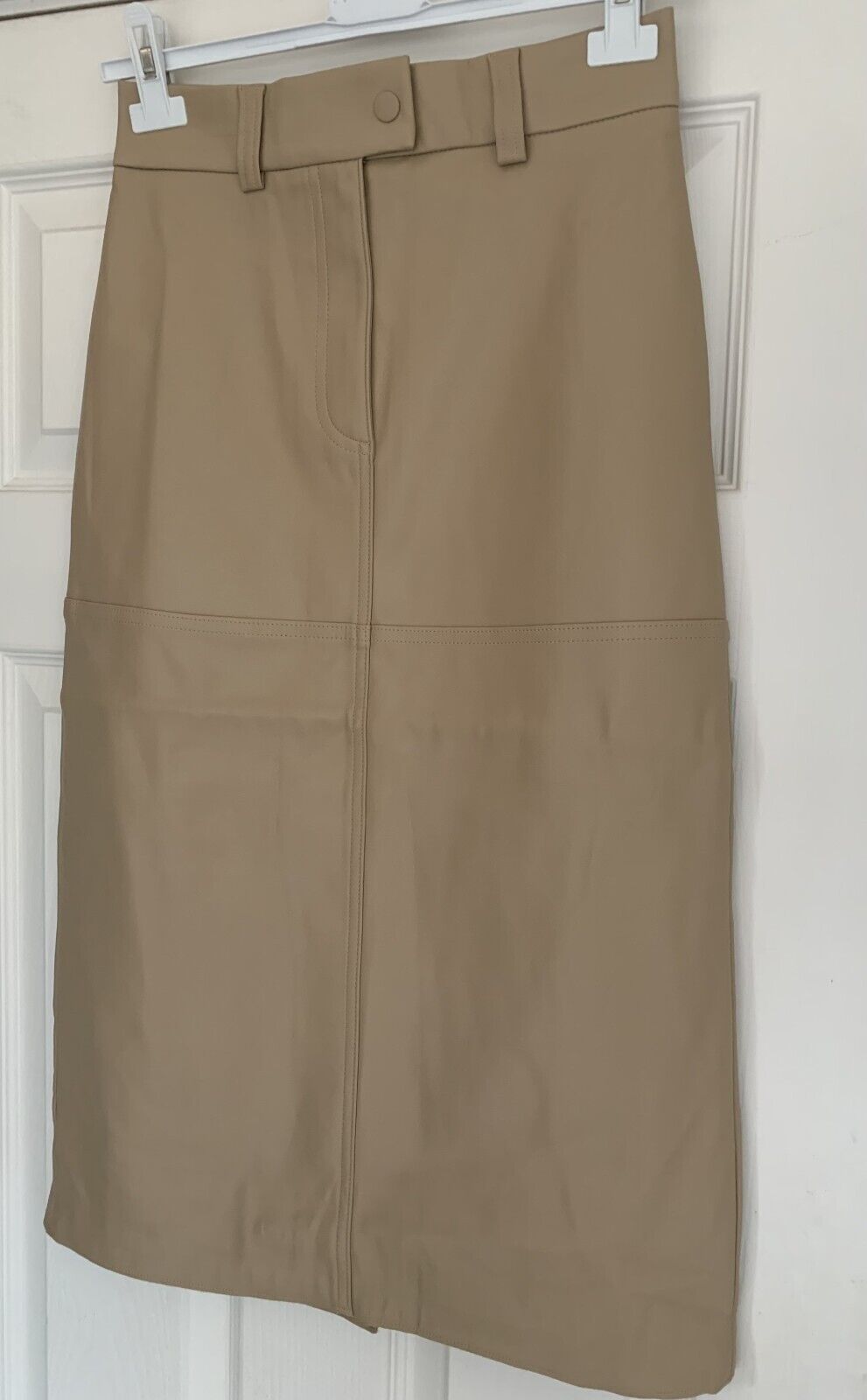 EX M*S Beige Unlined Faux Leather A-Line Skirt Sizes 6 8 10 12 14 16 20 RRP £35