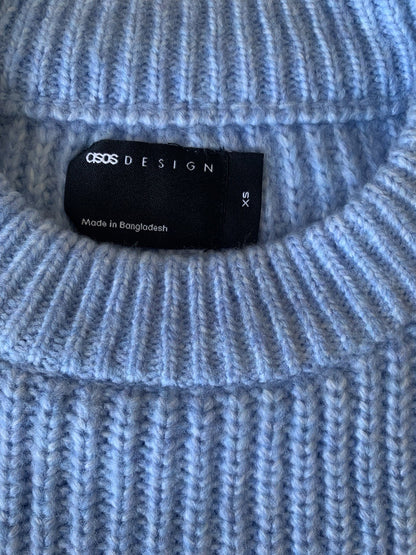 Asos Design Blue Chunky Ribbed Knit OVERSIZED Crew Neck Jumper in Size XS2