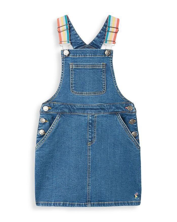 EX Joules Girls Kimberly Rainbow Denim Dungaree Dress Age 1-10 Years RRP £29.95