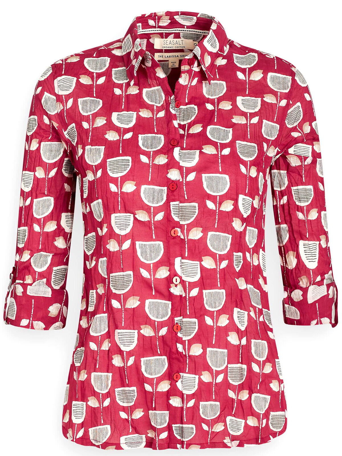EX SEASALT Red Retro Tulip Beacon Organic Cotton Larissa Shirt 8 or 12 RRP £45