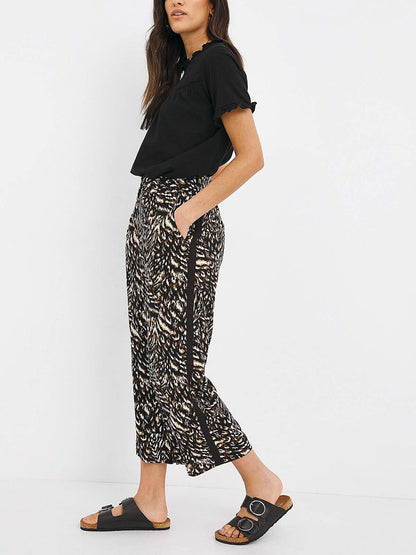 Capsule Black Animal Print Spun Wide Leg Culottes 16, 18, 20, 22, 26, 30