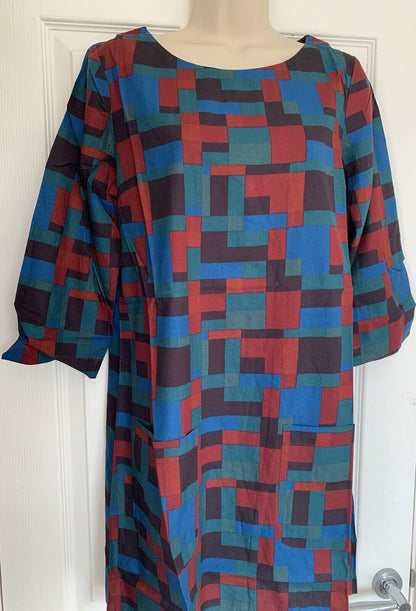 EX Seasalt Teal Artists Check Hawthorn Clay Pots WOVEN Tunic 8-12 RRP £59.95