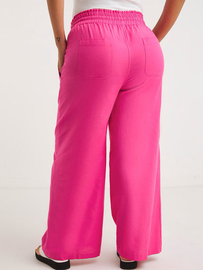 Simply Be Hot Pink Easy Care Linen Blend Wide Leg Trousers 14 16 18 20 22 24 26