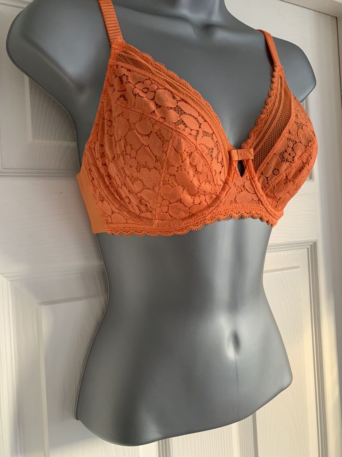 EX M*S Orange Cotton &amp; Lace Underwired Full Cup Bra 32-42 B-G