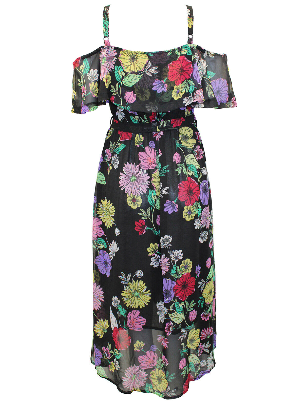 Simply Be Black Floral Bardot Georgette Midi Dress Sizes 18, 20, 22, 24, 26, 28