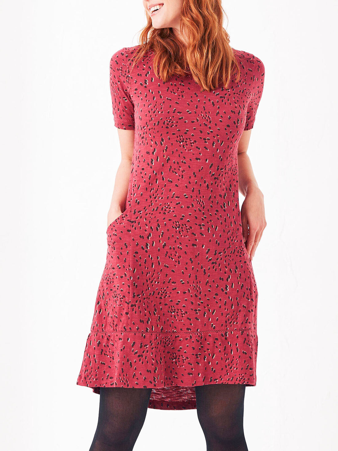 EX Fat Face Berry Simone Shadow Dot Jersey Dress Sizes 8 10 12 14 16 22 RRP £46
