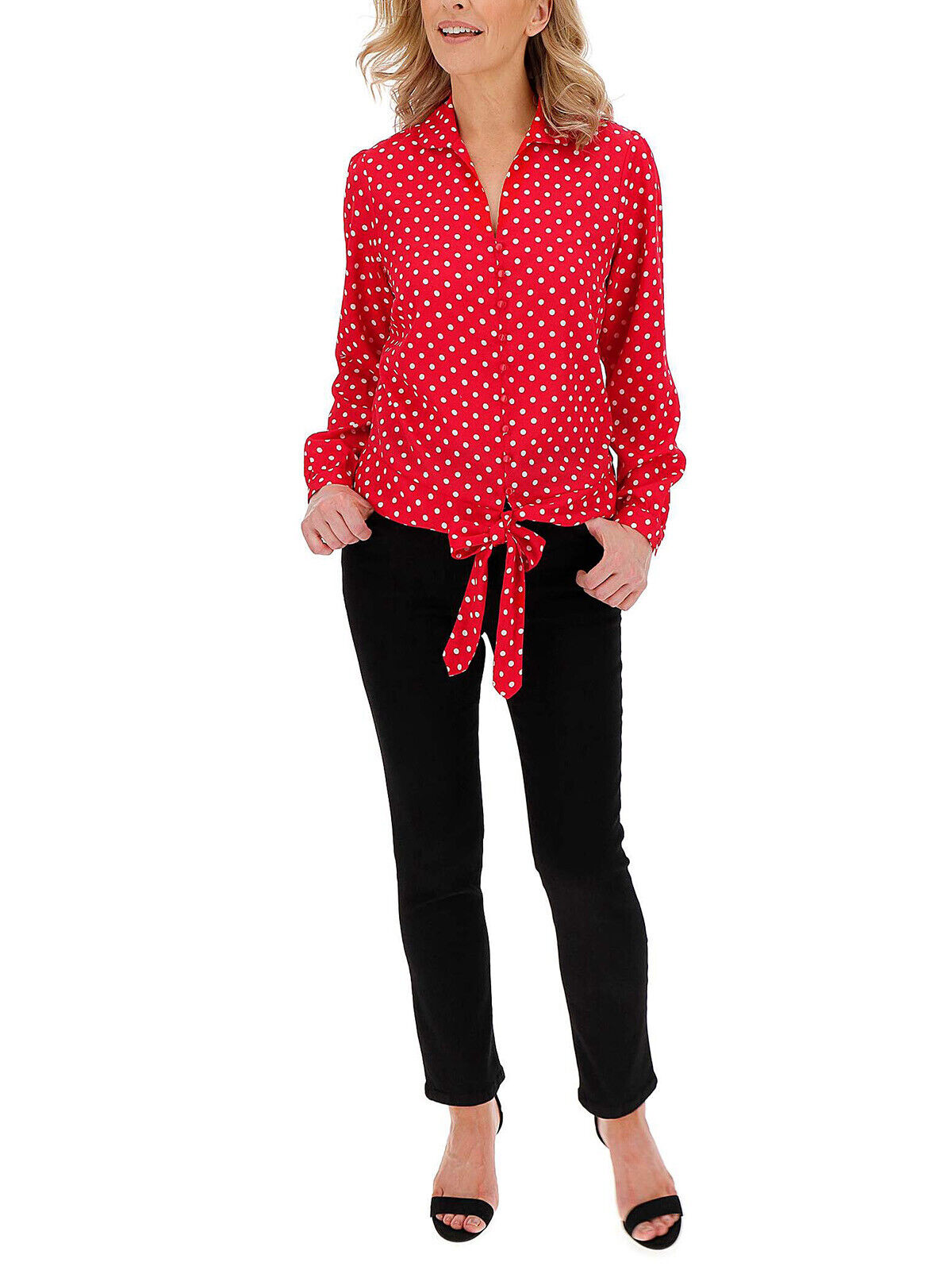 EX Joe Browns Red Spot Print Tie Waist Blouse in Sizes 12, 16, 20, 22, 28