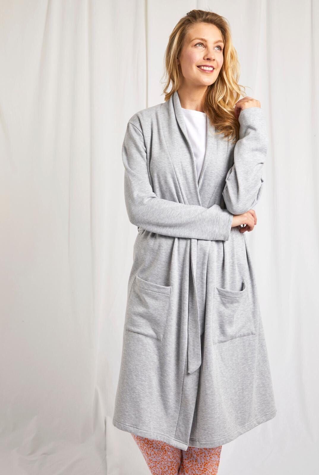 EX Weird Fish Clare Belted Dressing Gown Pearl Grey Pockets in Sizes 8 - 18