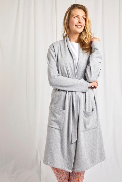 EX Weird Fish Clare Belted Dressing Gown Pearl Grey Pockets in Sizes 8 - 18