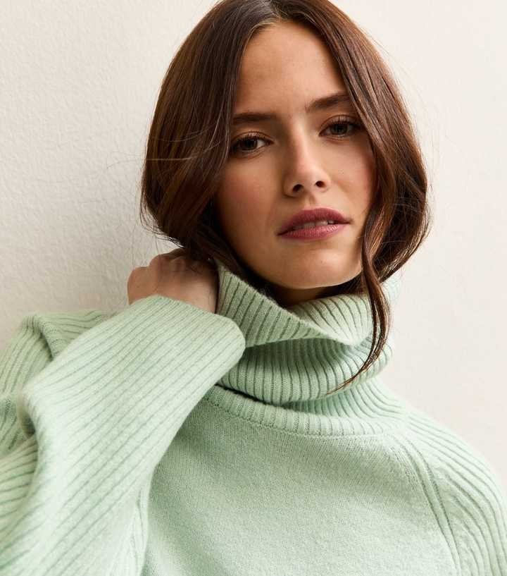 New Look Mint Green Rib Roll Neck Jumper Size Medium RRP £29.991