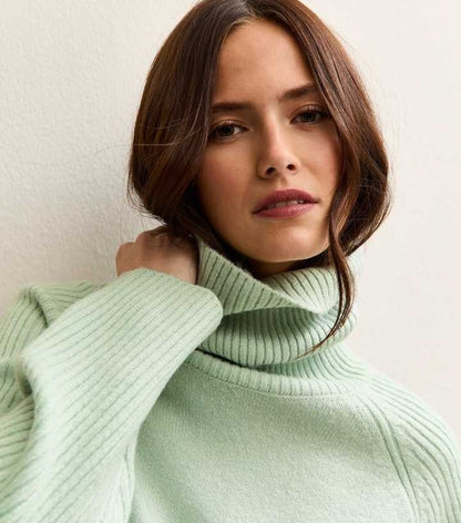 New Look Mint Green Rib Roll Neck Jumper Size Medium RRP £29.991