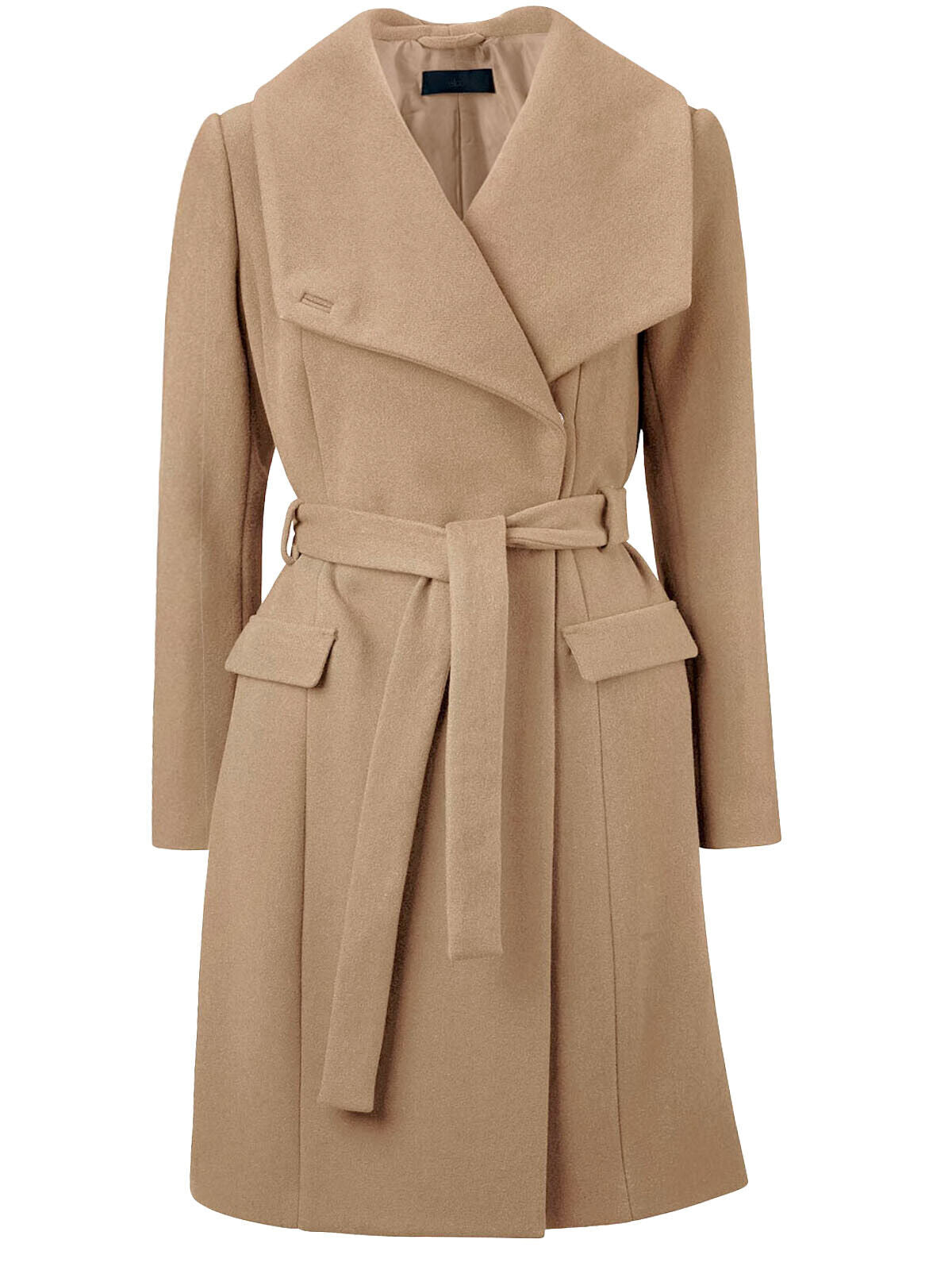 EX Ellos Beige Lexie Wool Blend Midi Coat in Sizes 22, 24, 26