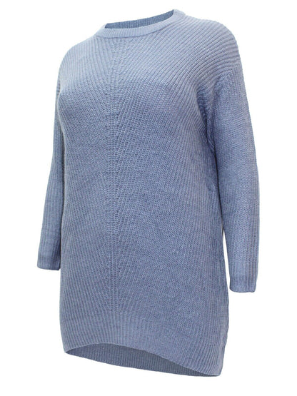 Curve Denim Blue Long Sleeve Chunky Rib Longline Jumper 14/16 18/20 22/24 26/28