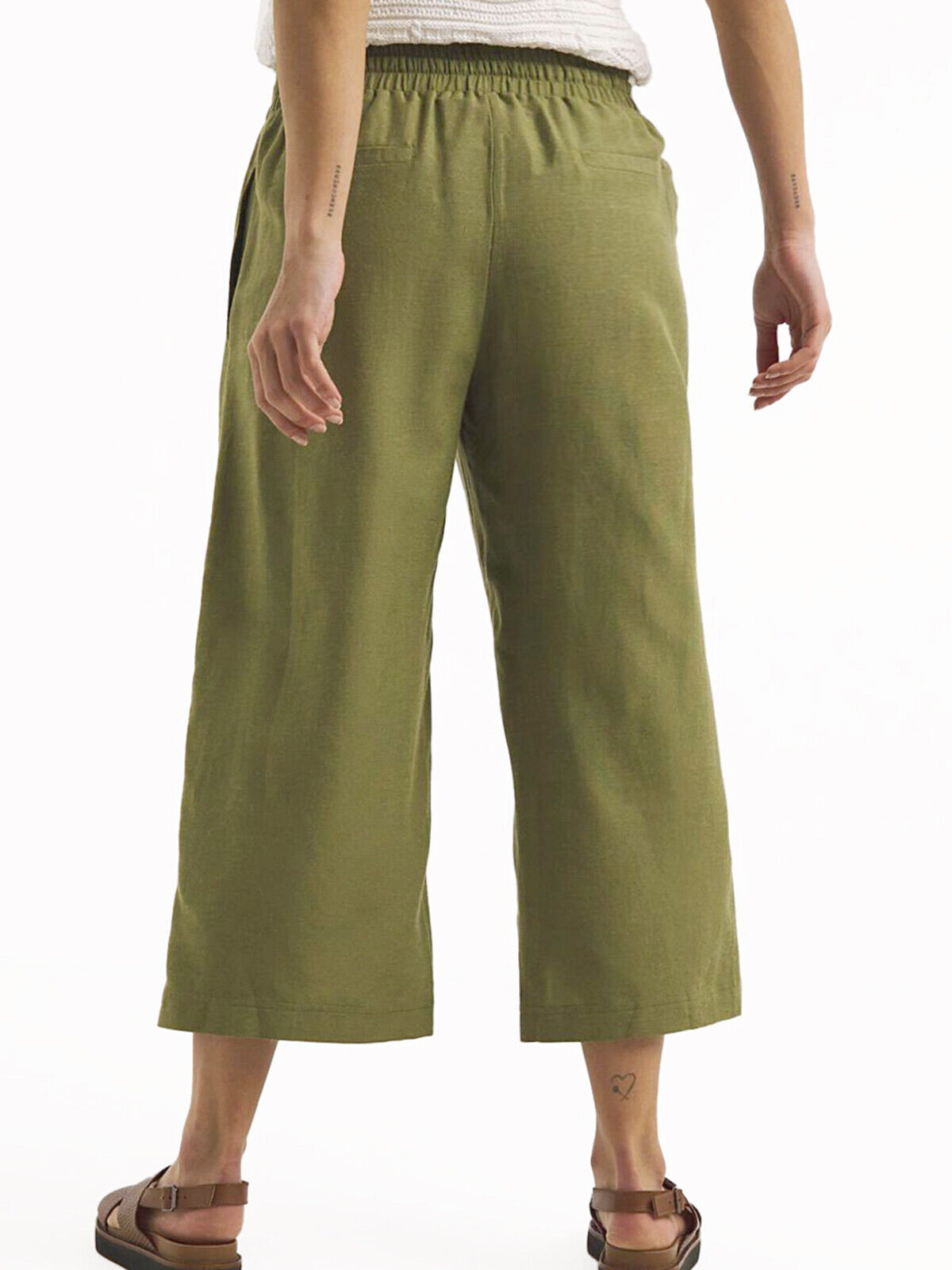 JD Williams Olive Linen Blend Cropped Trousers Sizes 16, 20, 22, 24, 26, 30, 32