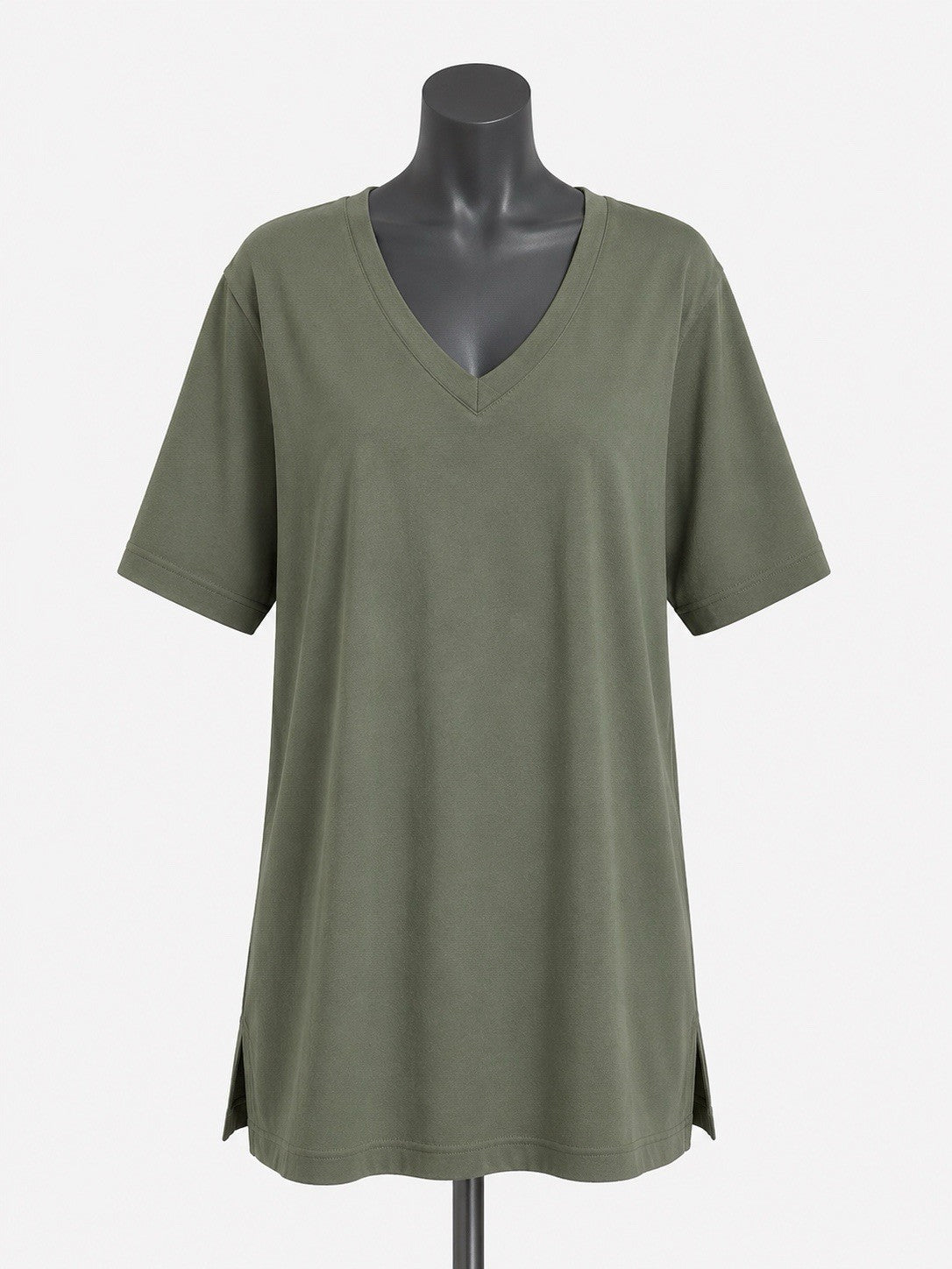 Muted Green Cotton Modal Slouch V-Neck T-Shirt Size Large0