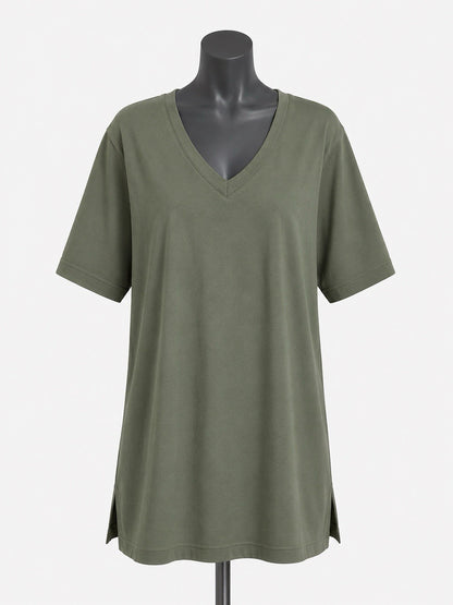 Muted Green Cotton Modal Slouch V-Neck T-Shirt Size Large0