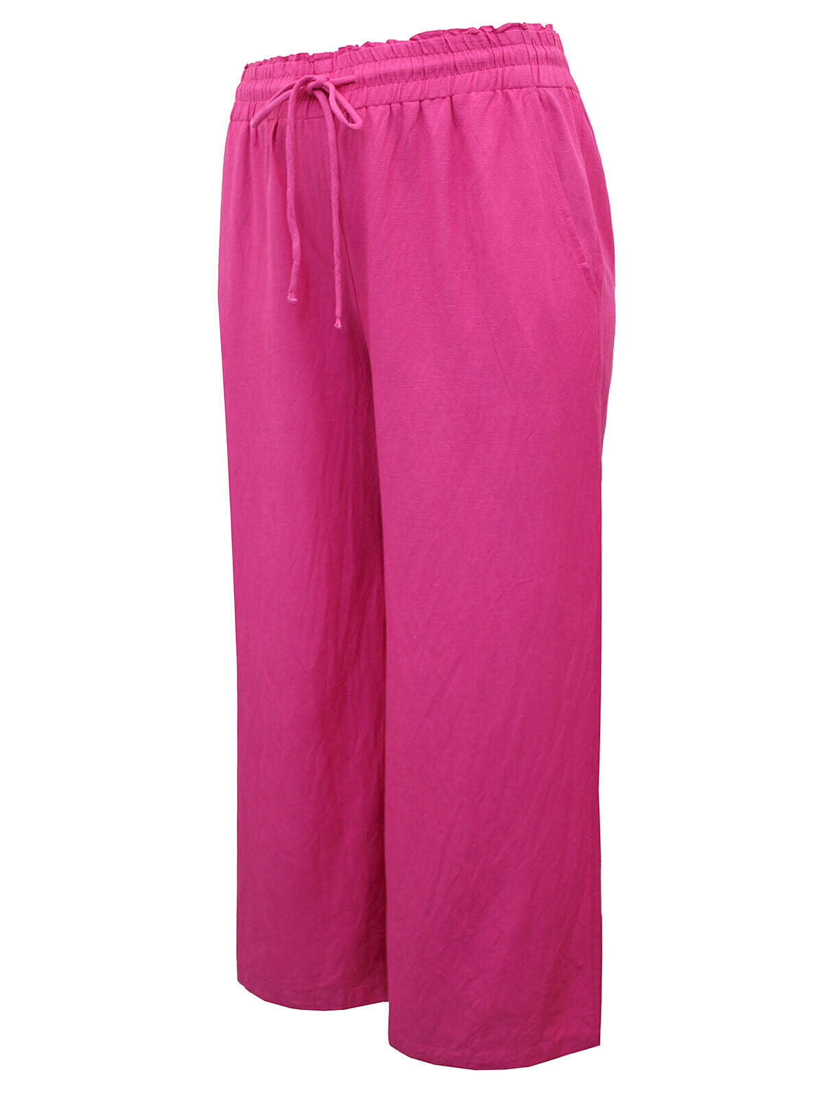 Simply Be Hot Pink Easy Care Linen Blend Wide Leg Trousers 14 16 18 20 22 24 26