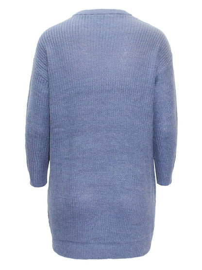 Curve Denim Blue Long Sleeve Chunky Rib Longline Jumper 14/16 18/20 22/24 26/28