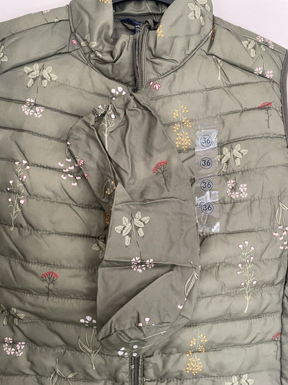 Weekend Khaki Floral Print Packaway Quilted Gilet Jacket 18, 20, 22, 24, 26