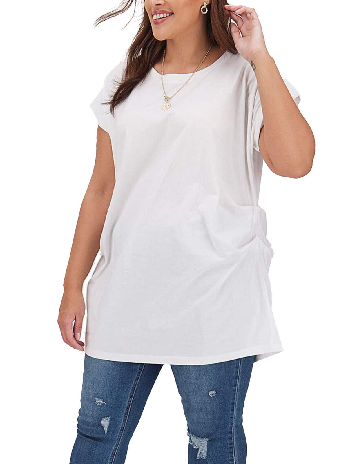 Simply Be White Oversized Draped T-Shirt in Sizes 16, 18, 20, 22, 26