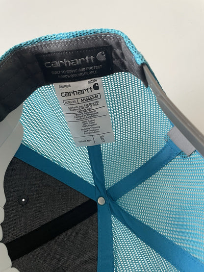 Carhartt Grey/Blue Force Cap Canvas Mesh Back Graphic Logo Workwear Cap3